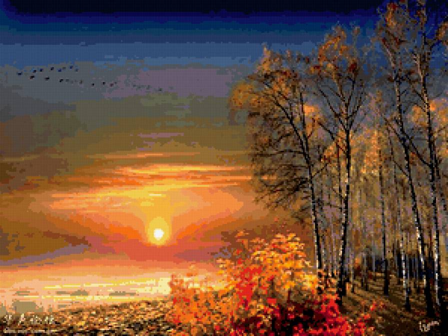 На закате - осень, птицы, лес - предпросмотр