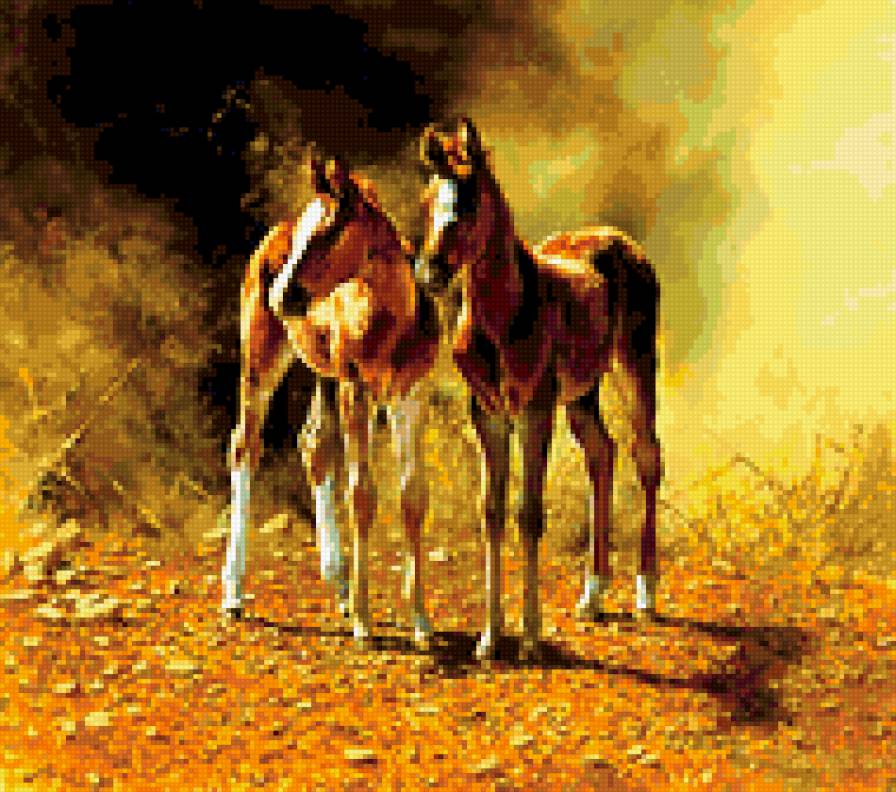 0087 - лошадь, животные, природа, жеребенок, кони, красота, картина - предпросмотр