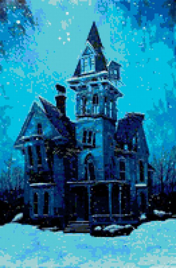 Заброшенный дом - зима, дом, ночь, здание - предпросмотр