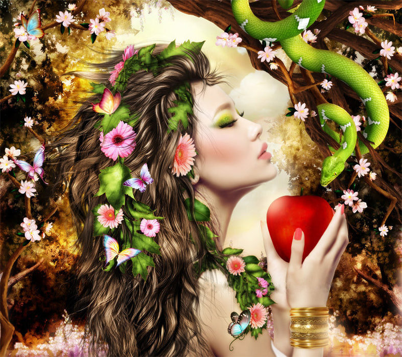 женщина - образ, девушка, цветы, ева, змей, змея - оригинал