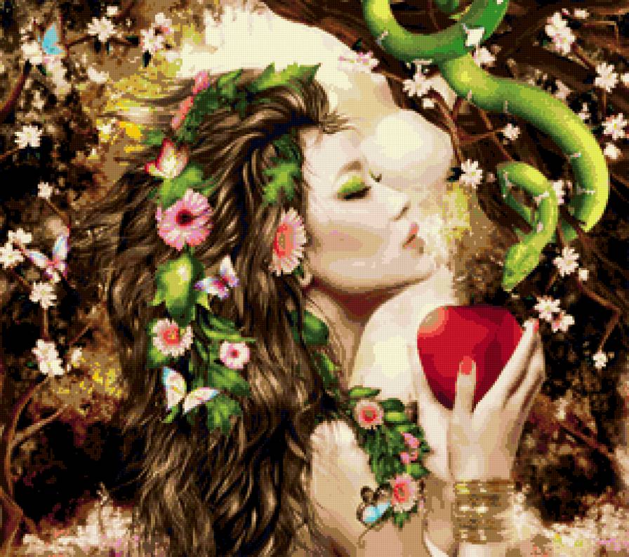 женщина - образ, змея, девушка, цветы, змей, ева - предпросмотр