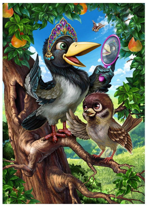 ворона и воробушек - детская, мультяшки, птицы, детям, рисунок, сказка - оригинал