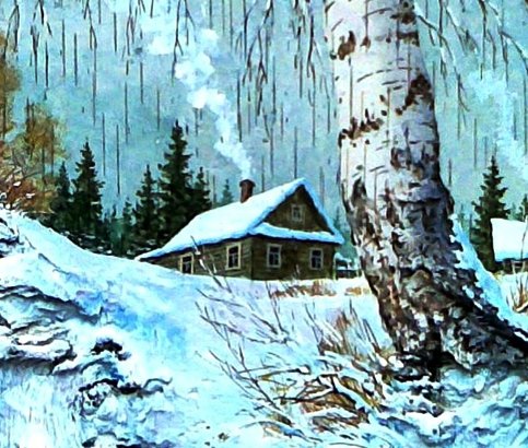 Деревушка - зимняя, березка, домик, природа, снег, пейзаж, береста, домики - оригинал