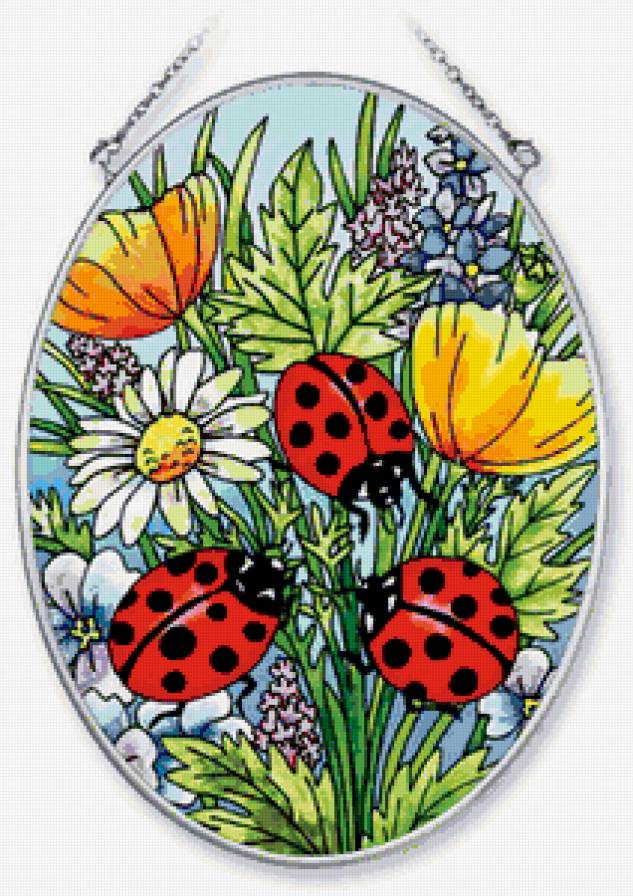 Панно с божьими коровками - полевые цветы, букашки, маки, цветы, божьи коровки, панно - предпросмотр