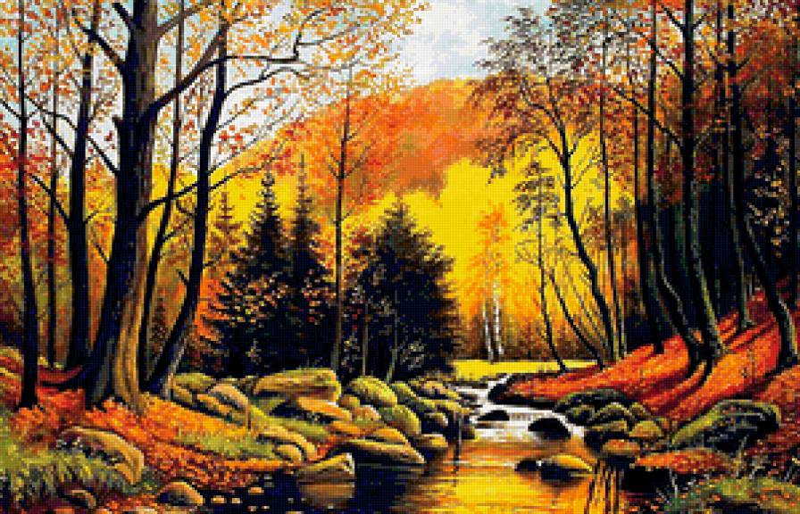 Осенний пейзаж - картина, река, пейзаж, осень, лес - предпросмотр