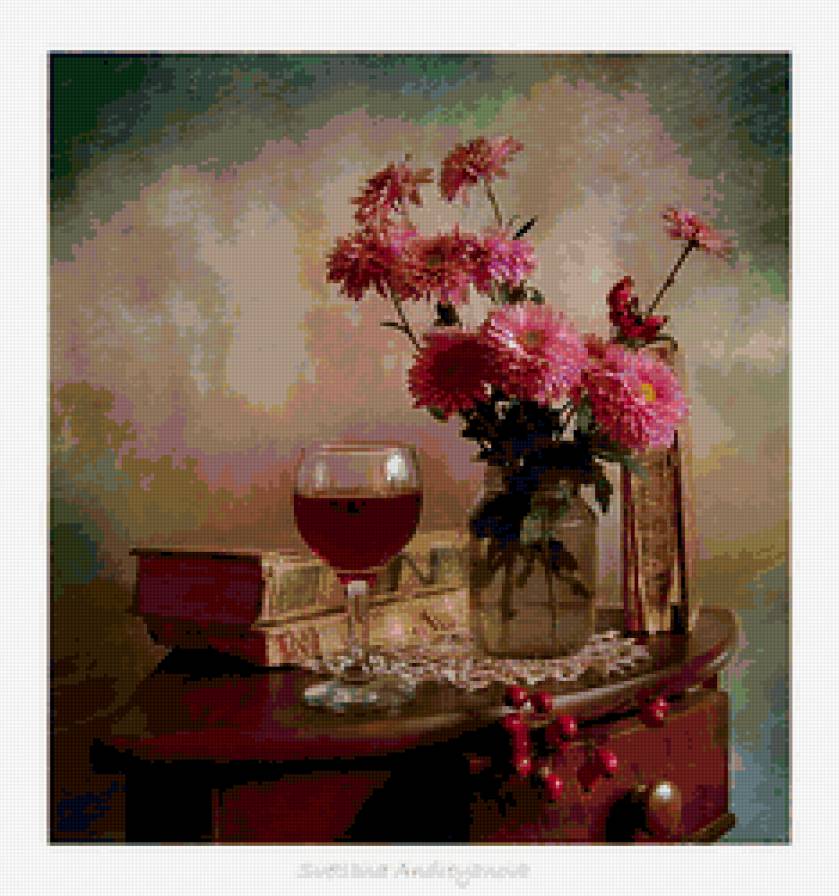 натюрморт - книги, натюрморт, цветы - предпросмотр