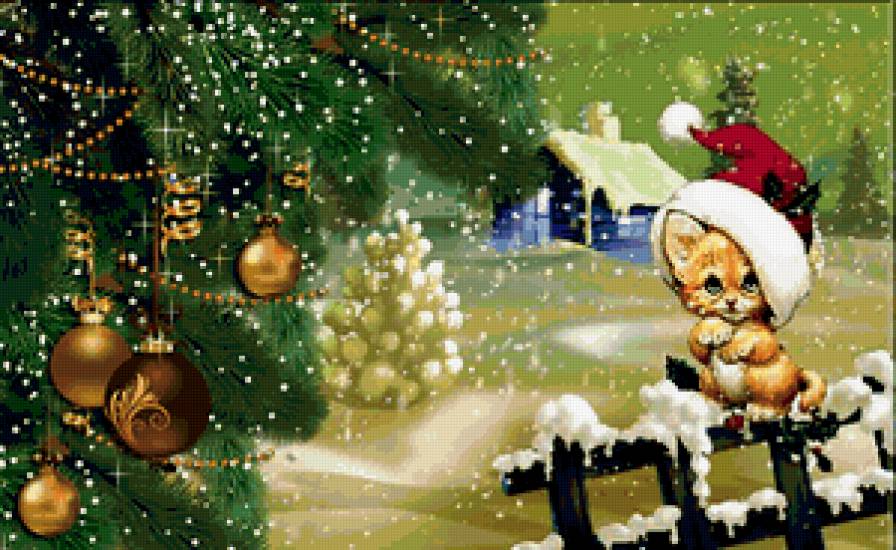 рождество - зима, праздник, дом, ели, снег - предпросмотр