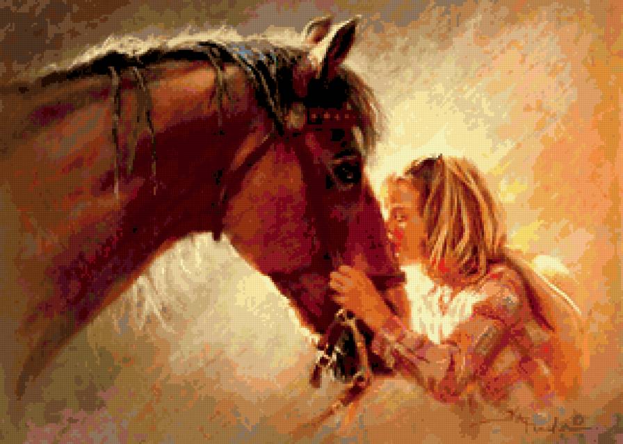 Девочка и лошадь - лошади, дети, кони - предпросмотр