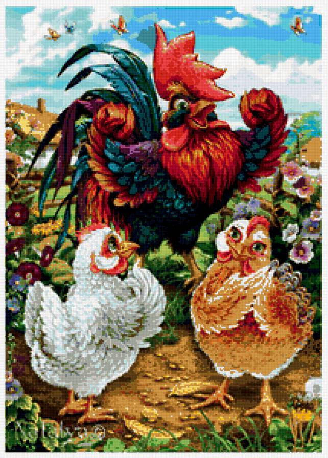 петух и курочки - детская, мультяшки, детям, птицы, куры, сказка - предпросмотр