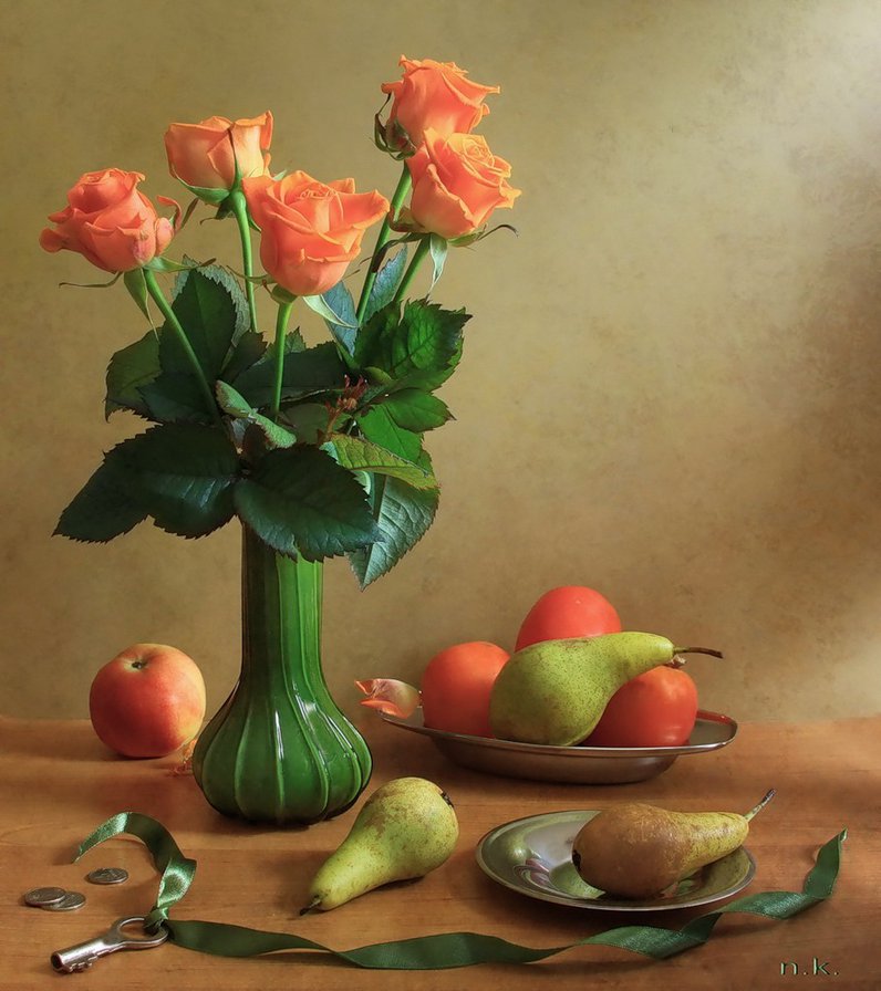 №332458 - букет, фрукты, цветы, натюрморт - оригинал