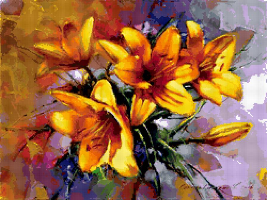 лилии - картина, цветы, букет, лето, лилии - предпросмотр