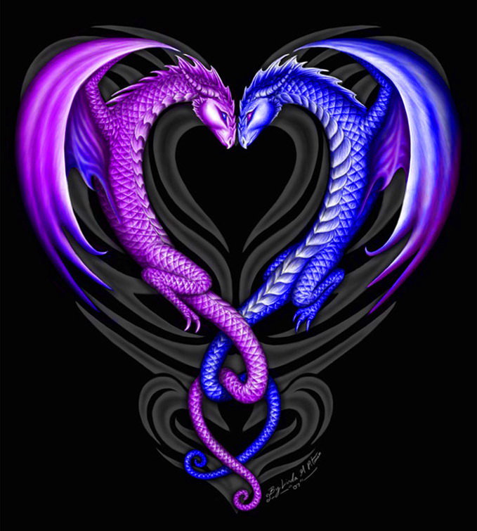 влюбленные драконы - дракон, фэнтези, сердце, пара, любовь - оригинал