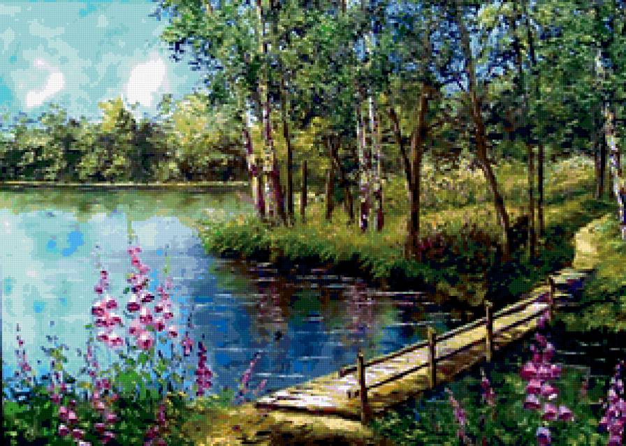 летний пейзаж - природа, вода, деревья, лето, река - предпросмотр