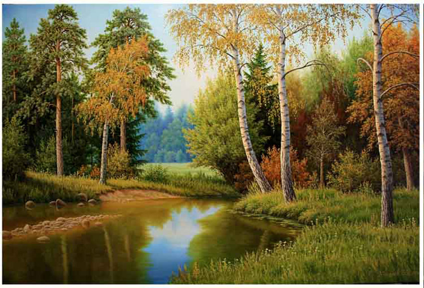 картина - речка, природа, лето, пейзаж, лес - оригинал