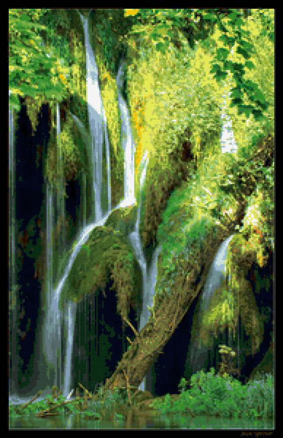 водопад - струи, вода, зелень, растения, водопад - предпросмотр