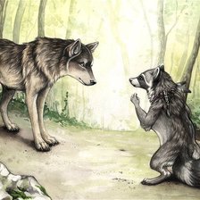 Схема вышивки «волк и енот»