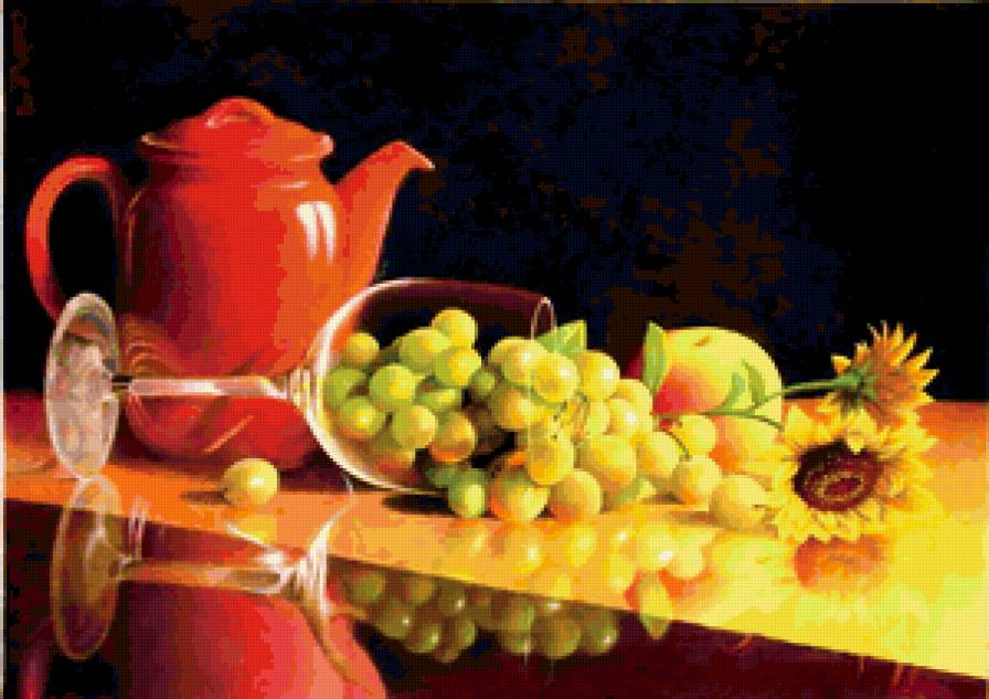 натюрморт - натюрморт, фужер, виноград - предпросмотр