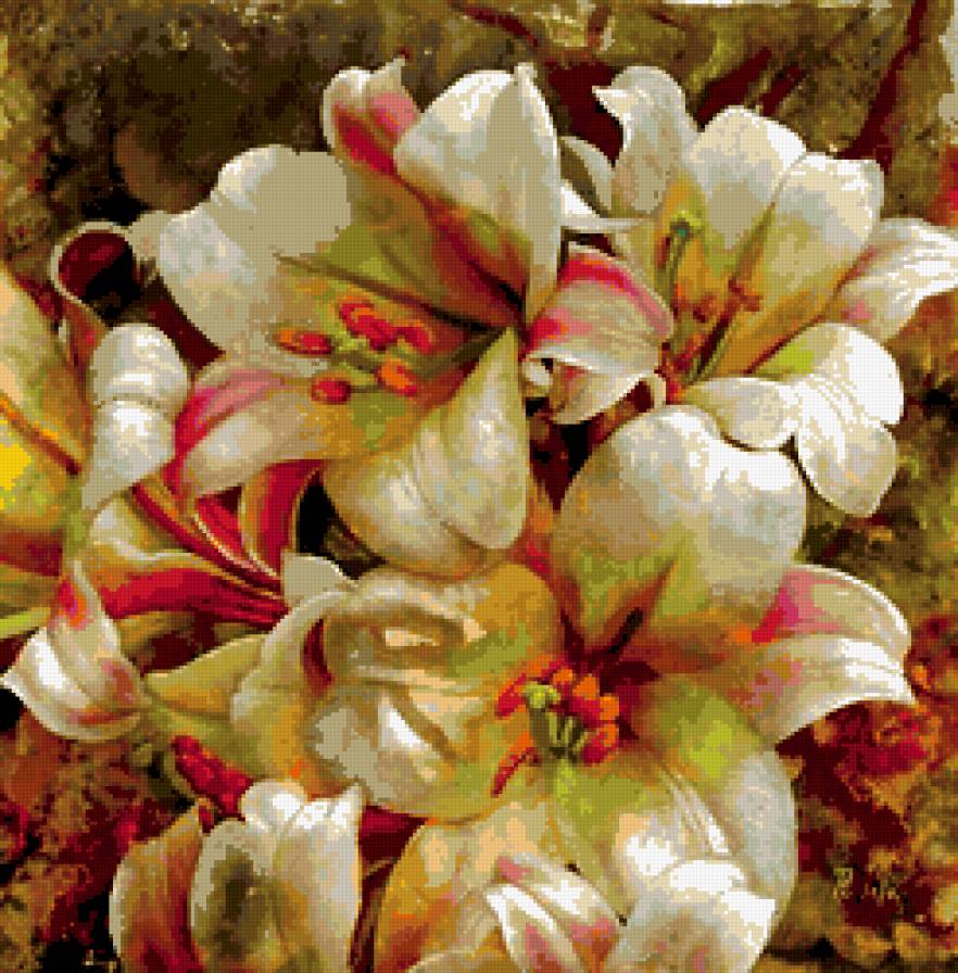 лилии - букет, цветы, лето, лилии, панно - предпросмотр