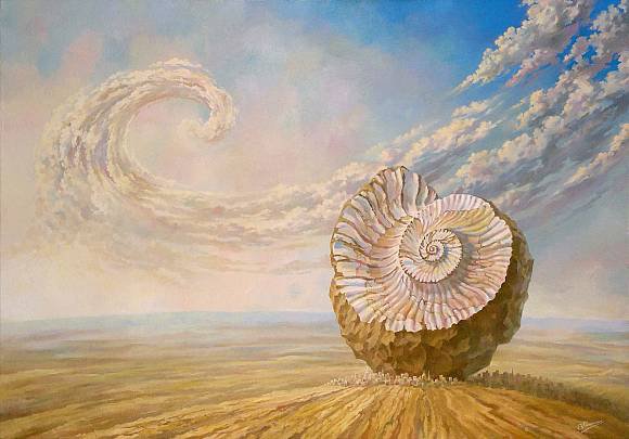 "Голос будущего прибоя" В.И. Калинин - живопись, ракушка - оригинал