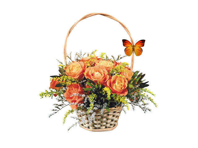 №337115 - букеты, корзина, розы, цветы, бабочка - оригинал