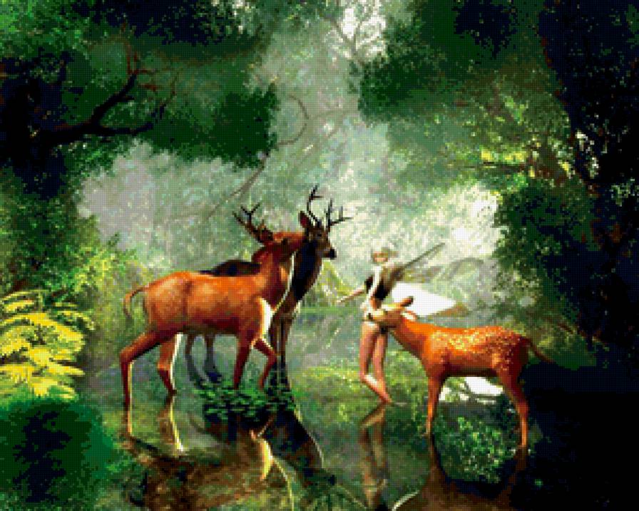 №337403 - лес, олени, пейзаж, животные, природа - предпросмотр