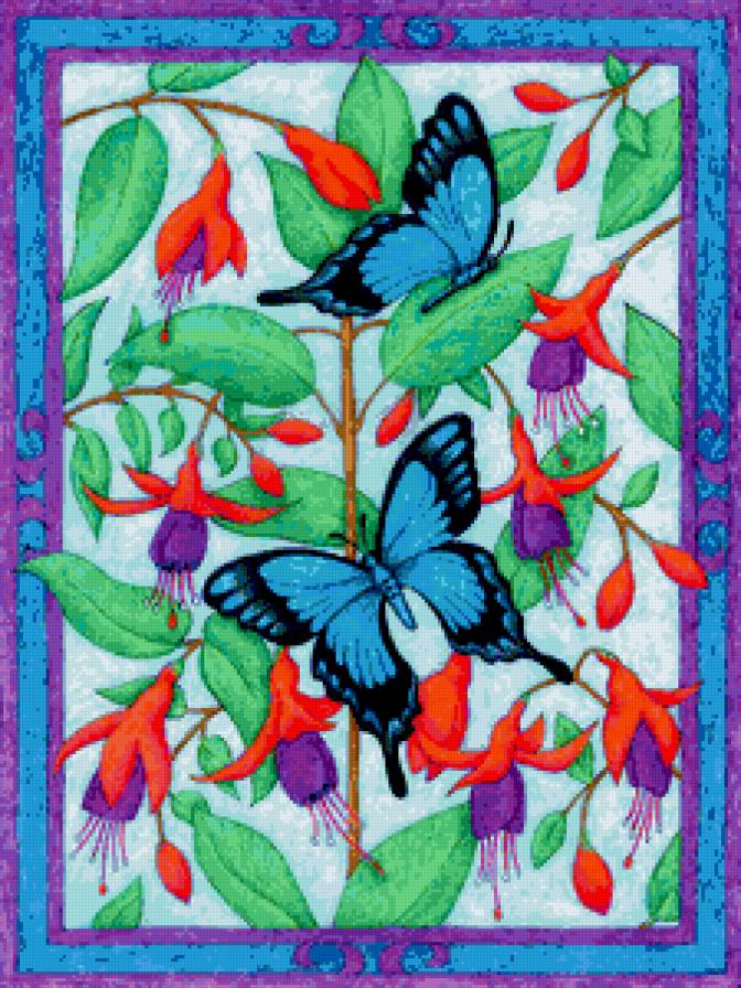 Цветы и бабочки - цветы, панно, цветы и бабочки, бабочки, фуксия - предпросмотр