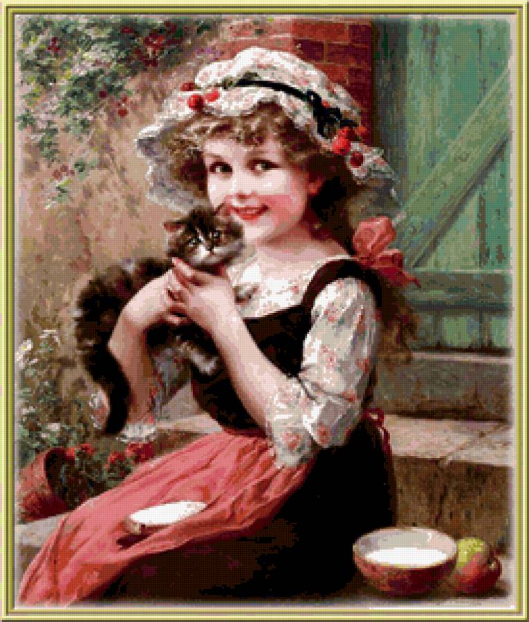 девочка с котёнком - девочка, котенок, лето - предпросмотр