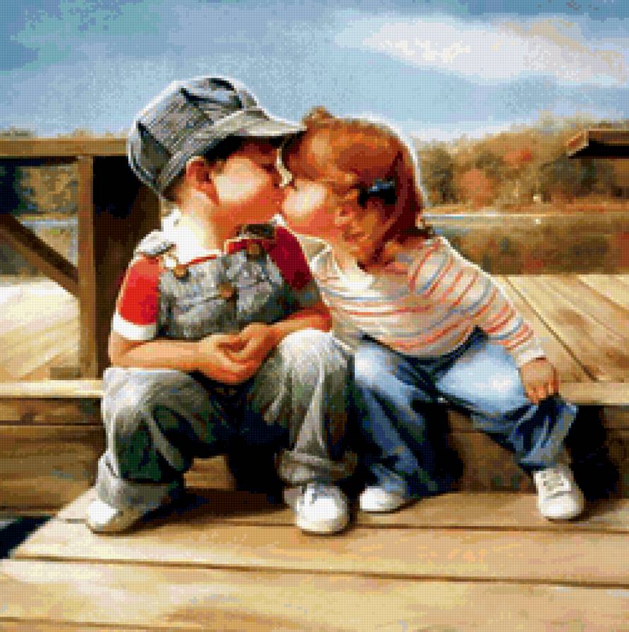 поцелуйчик - дети живопись поцелуй - предпросмотр