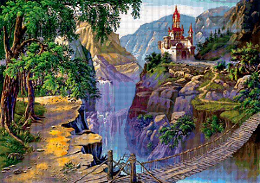 Ущелье - мост, горы, замок, ущелье - предпросмотр