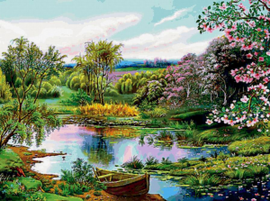 Лодка у берега - пейзаж, весна, лодка, озеро - предпросмотр