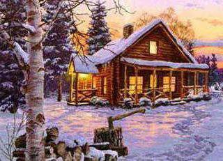 Дрова возле дома - зима, снег, домик - оригинал