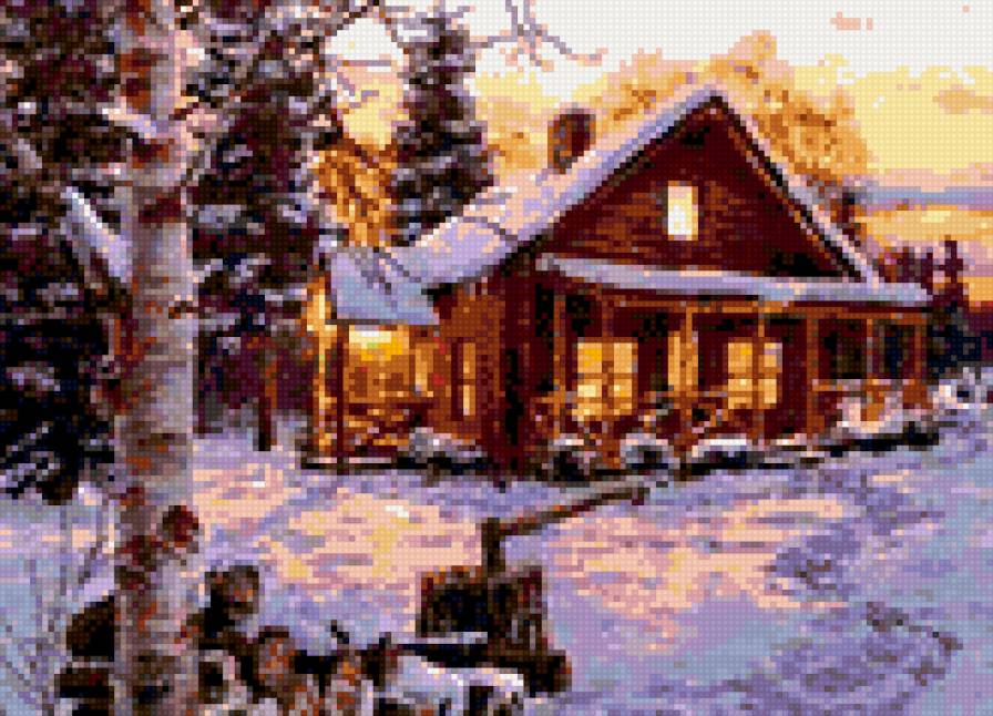 Дрова возле дома - домик, снег, зима - предпросмотр