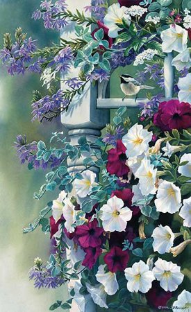 №338797 - птицы, петунии, дом, цветы - оригинал