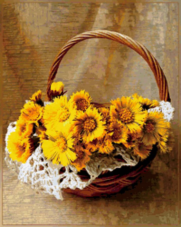 мать-и-мачеха - букет, корзина, мать-и-мачеха, весна, цветы - предпросмотр