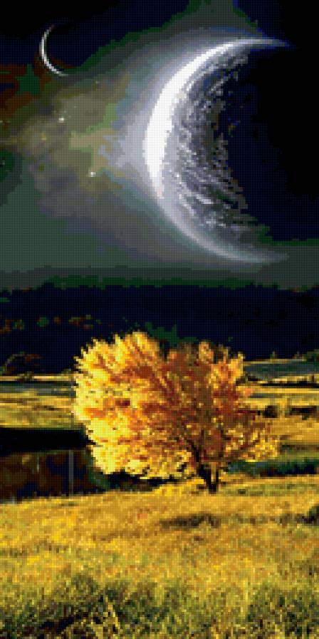 Лунный покой - осень луна дерево - предпросмотр