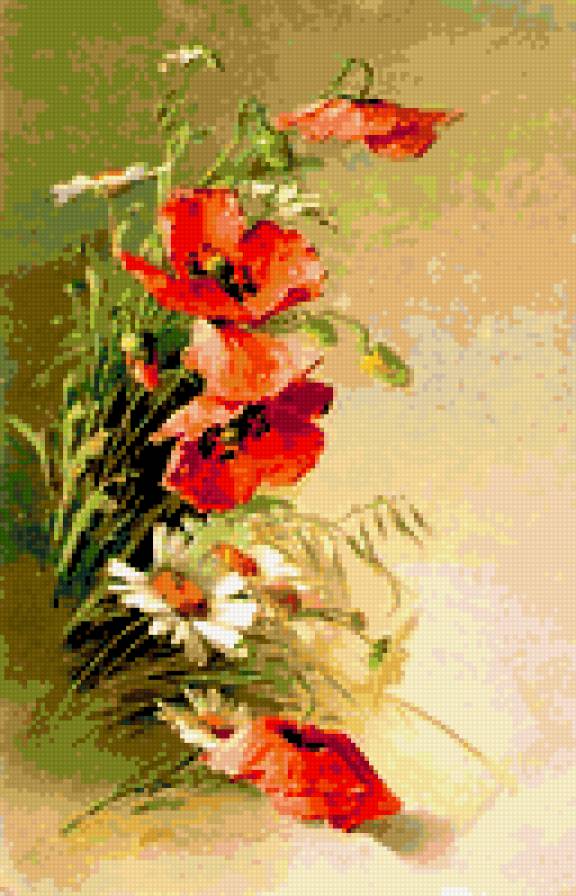 акварель - ромашки, маки - предпросмотр