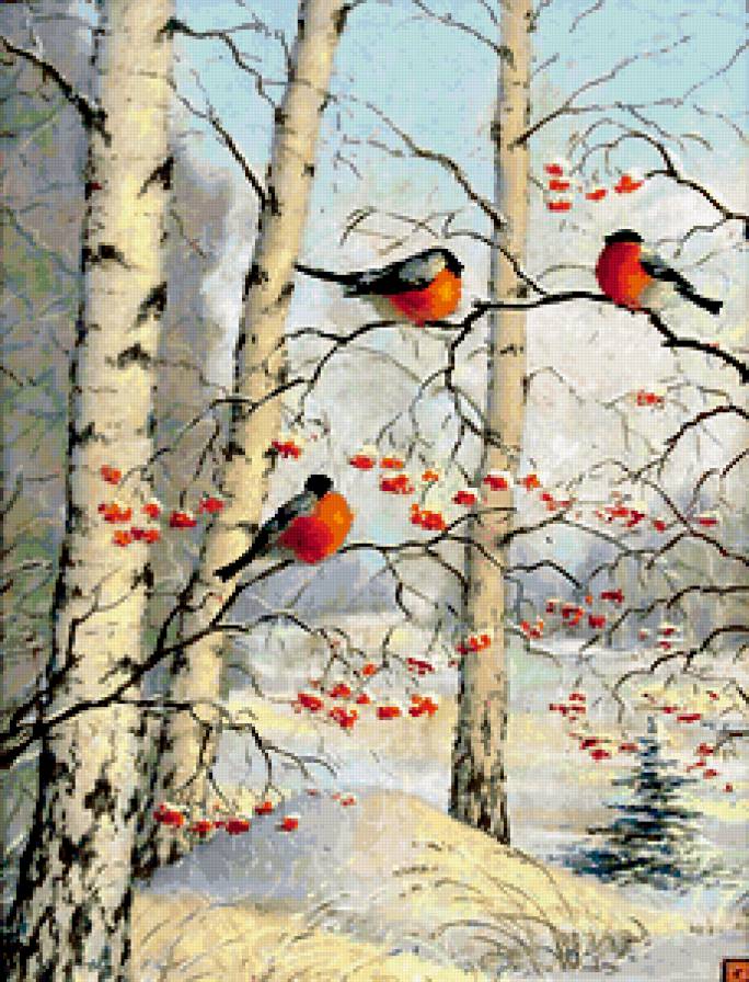 снегири - снег, птицы, зима - предпросмотр