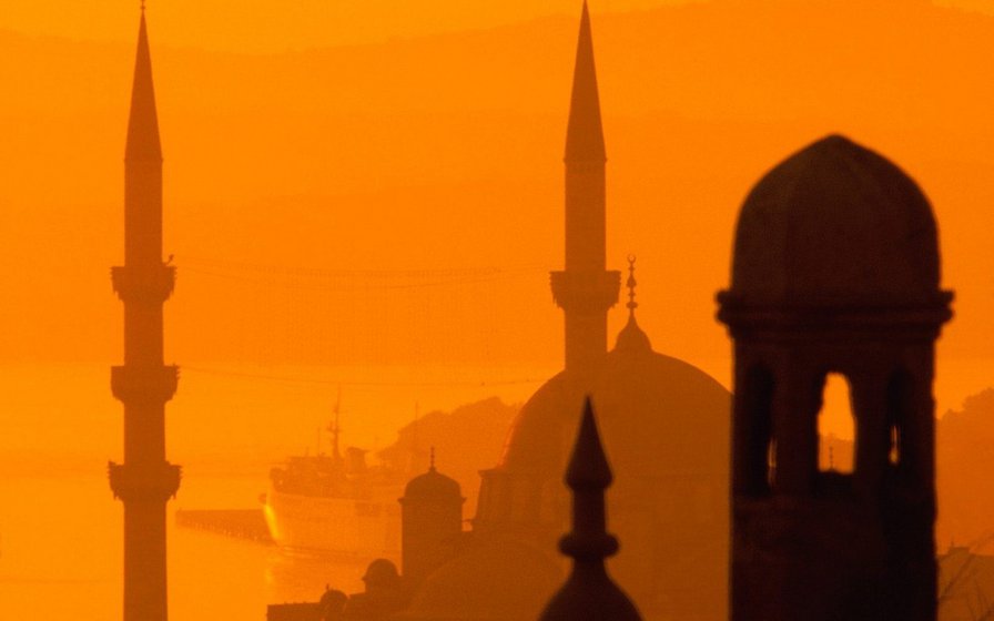 На рассвете - утро, рассвет, город, мечеть, религия - оригинал