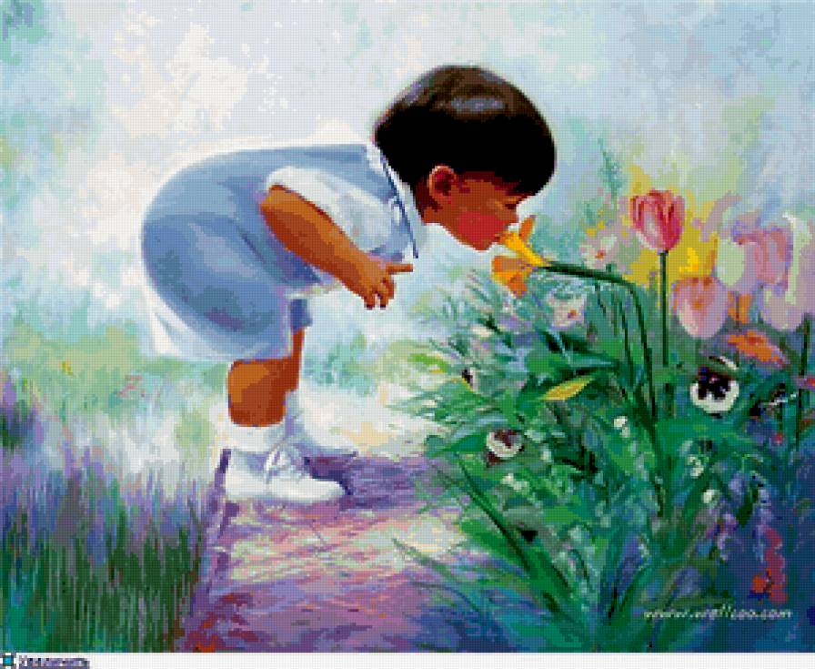 Малыш и цветочек - цветы, дети - предпросмотр