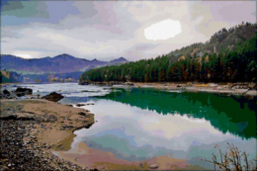 пейзаж - деревья, отражение, пейзаж, река - предпросмотр