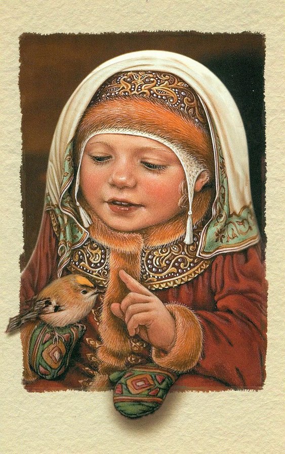 №339411 - дети, живопись, девочка, птицы, портрет - оригинал