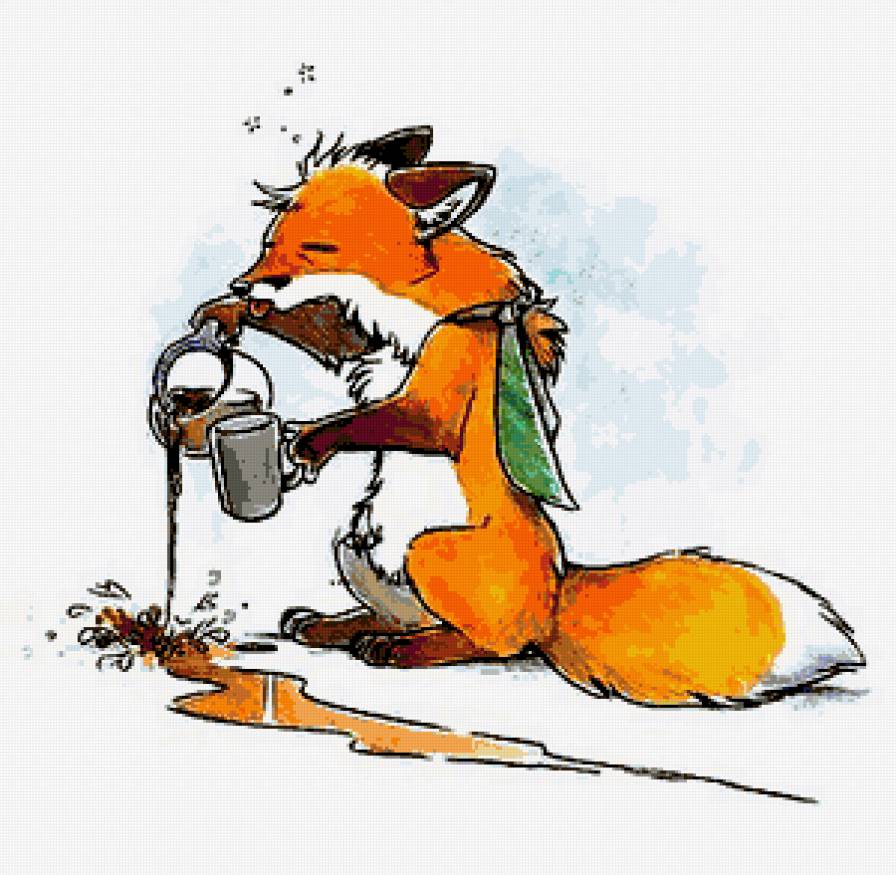 Cонный лис - утро, кофе, животное, лиса - предпросмотр