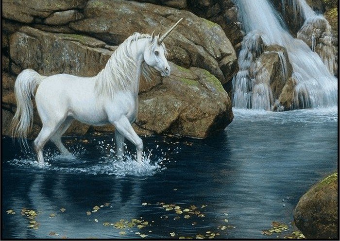 Единорог и водопад - единорог, водопад, природа - оригинал