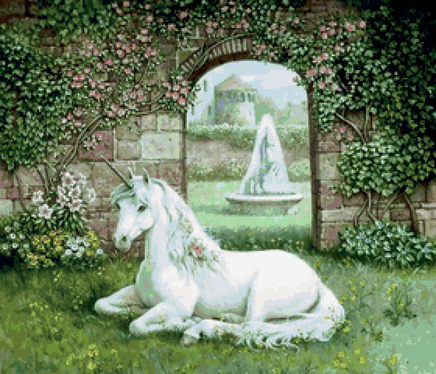 Единорог в саду - природа, единорог, животное - предпросмотр