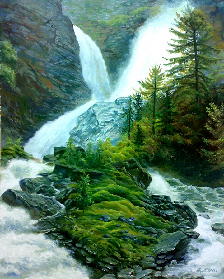 Алмазный водопад. Картина природа. Пейзаж водопад. Красивые картины. Водопад в горах.