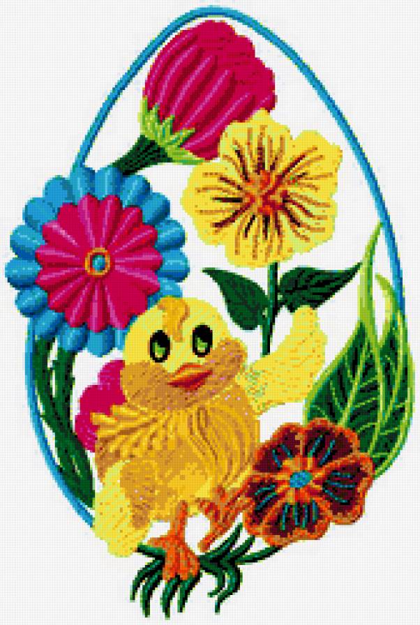 Пасхальные яички - пасхальные яйца, цыпленок, цветы, цветок, пасха, яичко - предпросмотр
