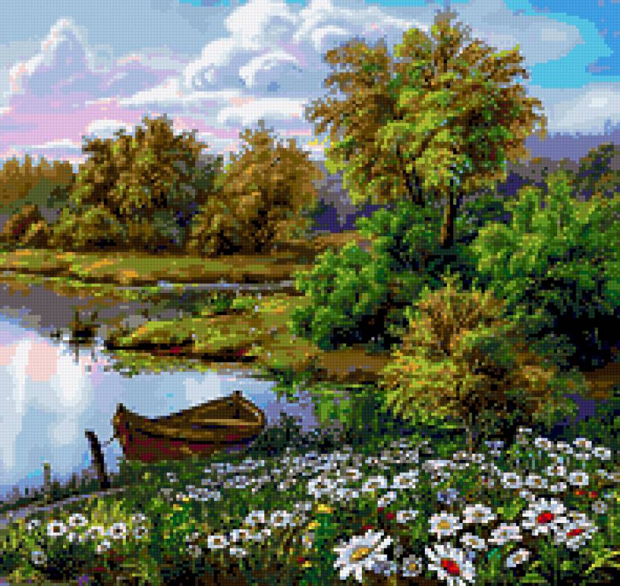 Озеро и ромашки - предпросмотр