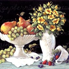 Оригинал схемы вышивки «Натюрморт с фруктами и цветами» (№339910)
