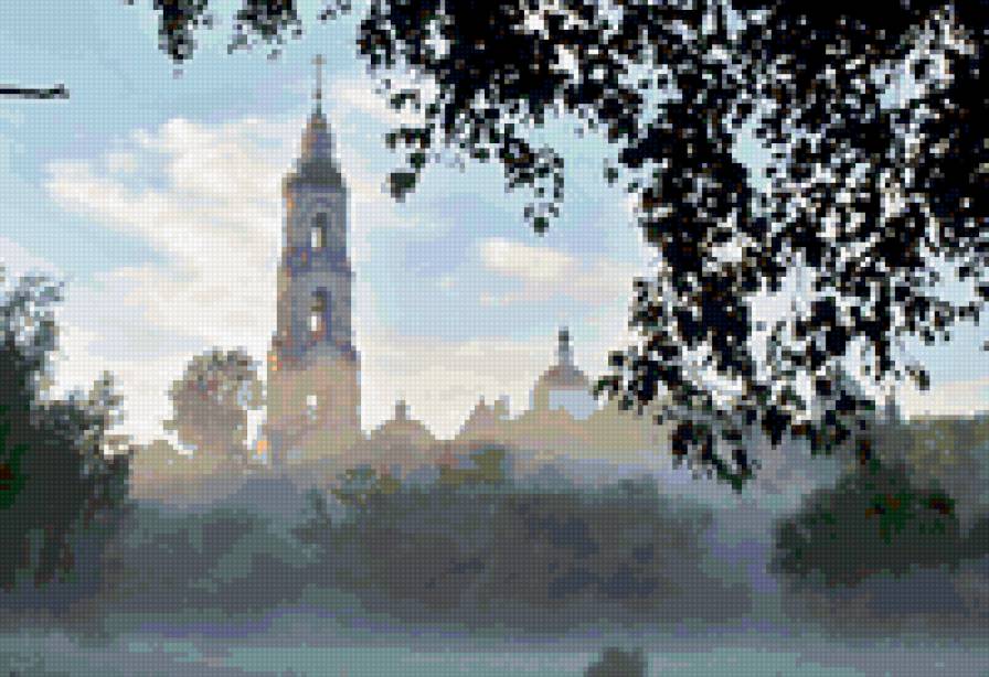 туман - утро, храм, колокольня, туман - предпросмотр