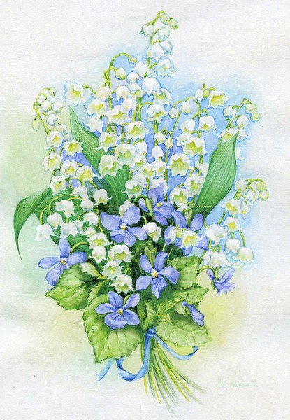 весенний букет - фиалки, букет, цветы, ландыши, весна - оригинал